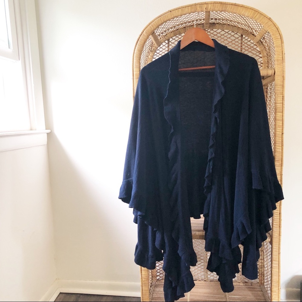 Talbots One Size Navy Blue Ruffle Shrug✨